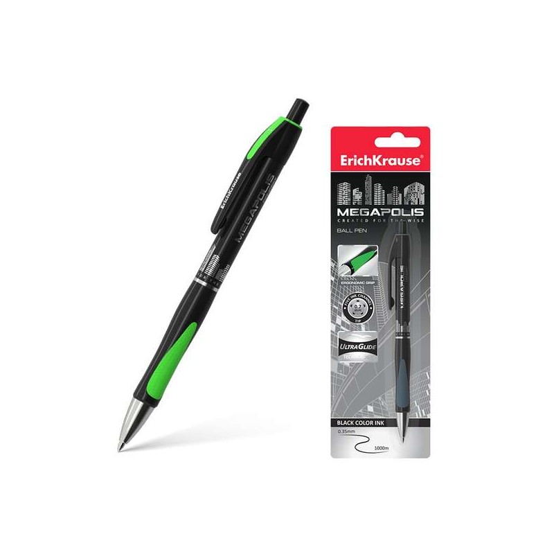 Penna a sfera automatica Erichkrause Megapolis Concept - Fusto tondo satinato - Impugnatura ergonomica - Pennino a 5 can