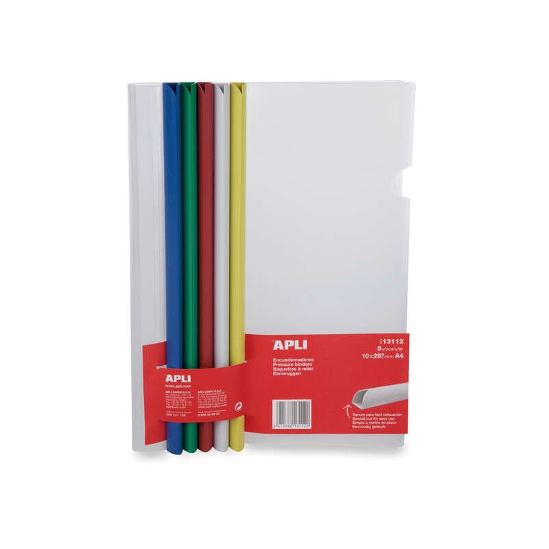 Apli Confezione da 5 raccoglitori scorrevoli 10x297 mm - Capacità 100 fogli - Con custodia trasparente - Fessura per in