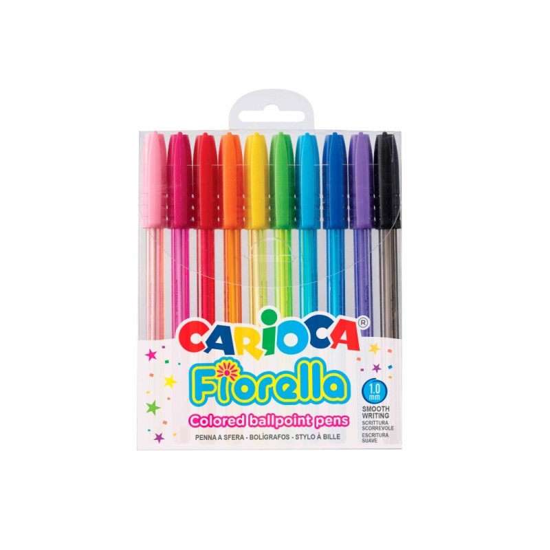 Carioca Fiorella Confezione da 10 penne gel colorate - Punta a sfera 1mm - Fusto trasparente fluo - Colori assortiti