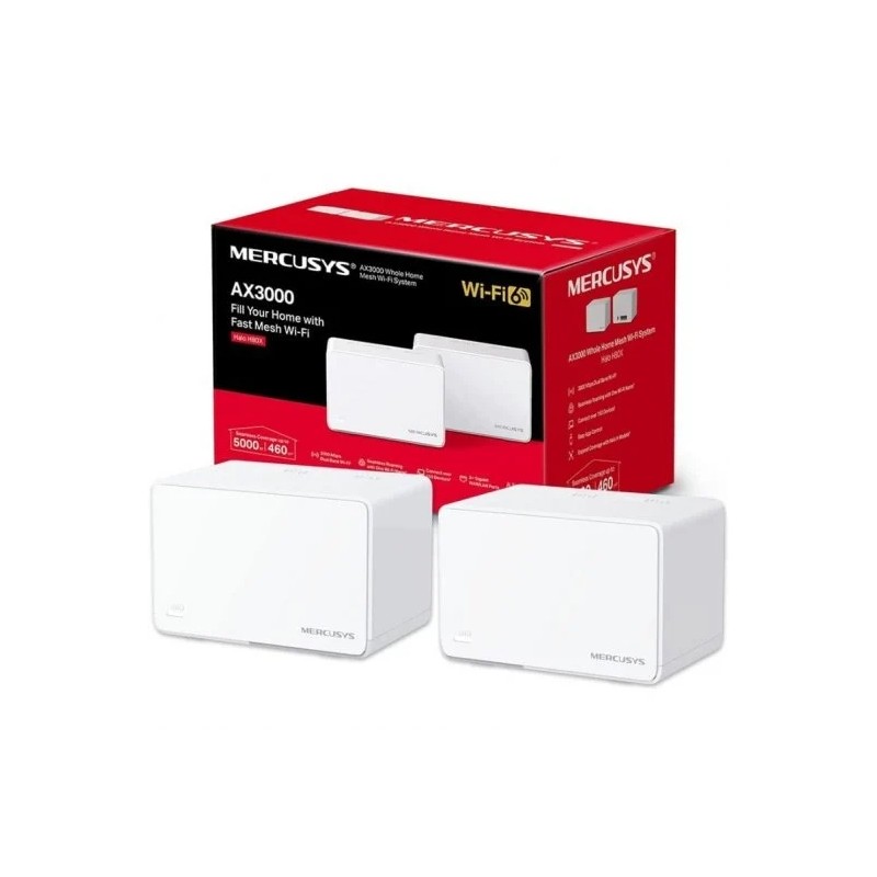 Sistema Wi-Fi dual band Mercusys H80X 6 Mesh AX3000 - 2 unità Halo - Copertura fino a 650 m² - 3 porte Gigabit per uni