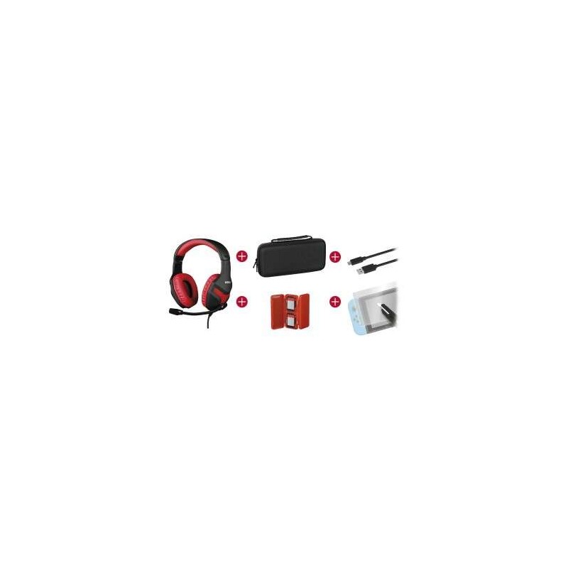 Konix Mythics Gamer Switch Headset Pack + custodia da trasporto + protezione dello schermo in vetro temperato + custodia