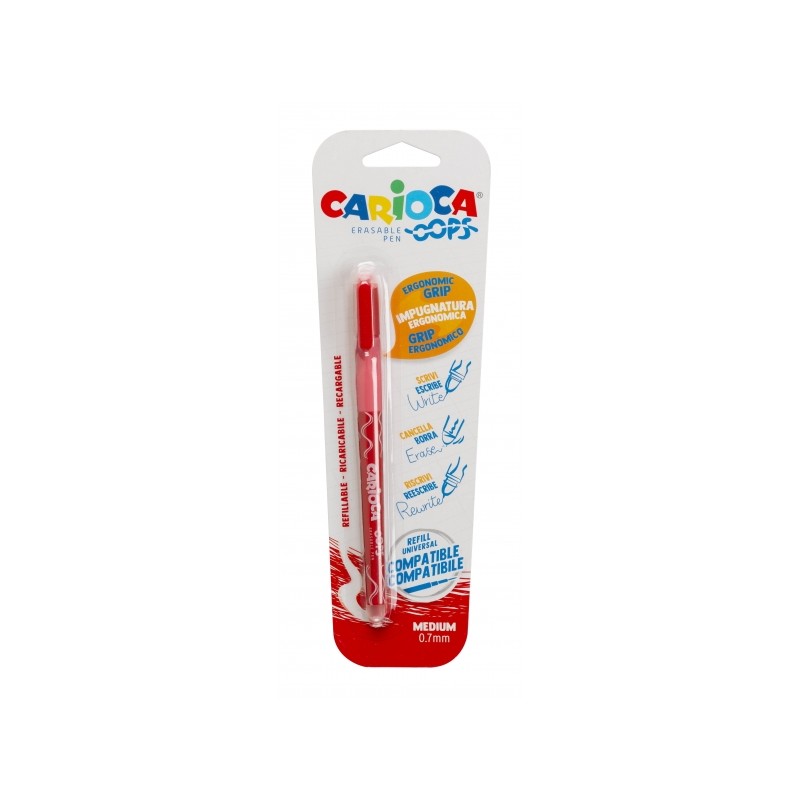 Penna a sfera cancellabile Carioca Oops - Inchiostro rosso - Termosensibile - Impugnatura ergonomica triangolare - Punta