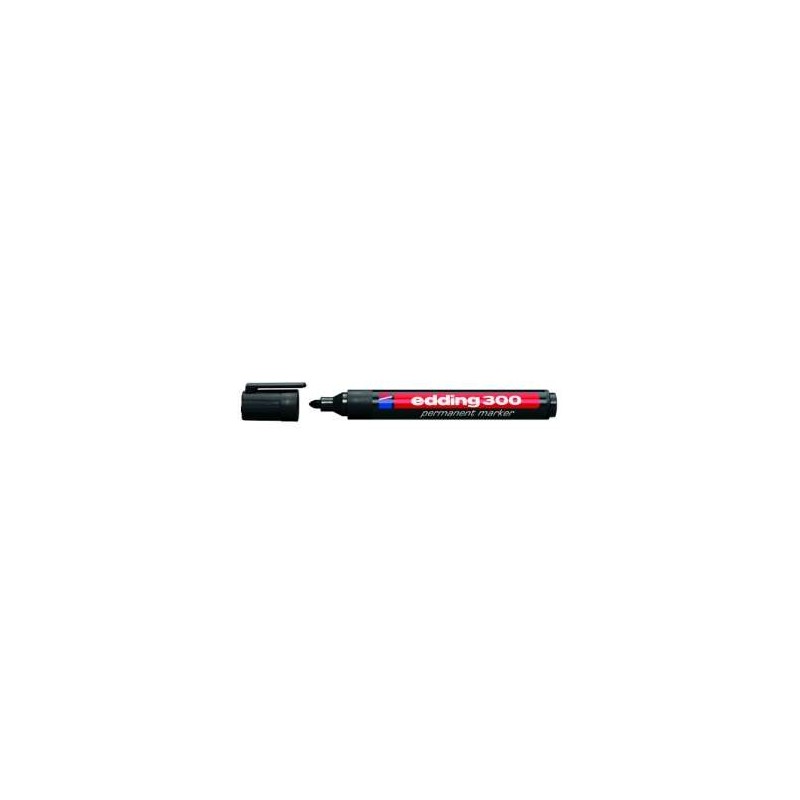 Marcatore permanente Edding 300 - Punta rotonda - Linea da 1.5 a 3 mm. - Inchiostro quasi inodore - Cappuccio con clip -