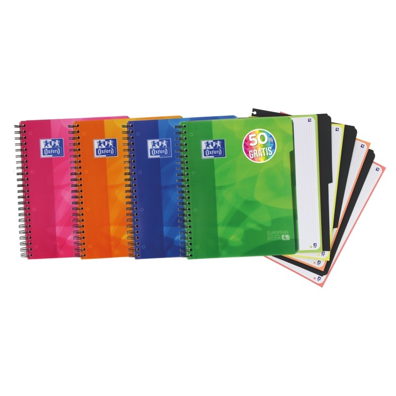 Oxford School Lagoon A4+ Europeanbook 4 - Copertina rigida in plastica - Include divisori 5x5 - 120 fogli di carta di al