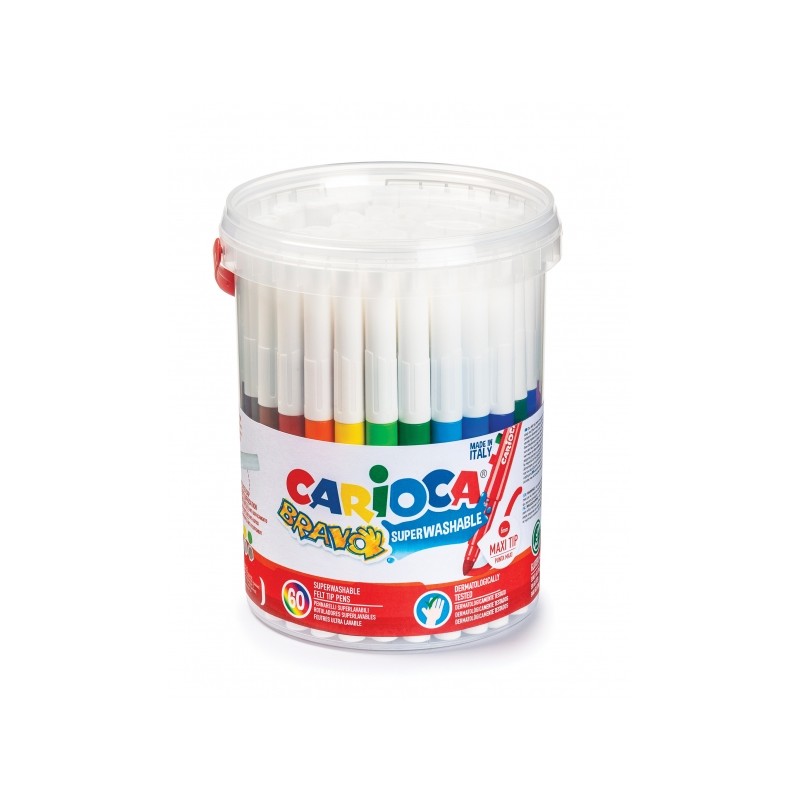 Penna Carioca Bravo 60 - Fusto ottagonale maxi - Inchiostro superlavabile - Punta bloccata maxi 6 mm - Cappuccio ventila