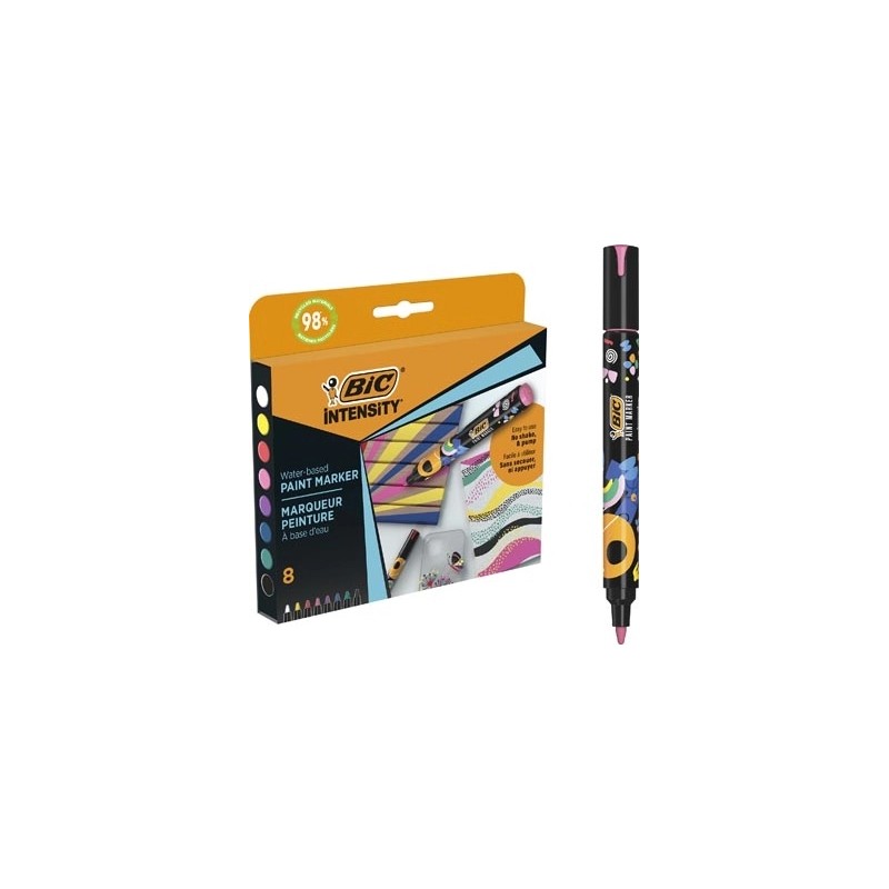 Bic Intensity Confezione da 8 pennarelli - Punta media - Inchiostro a base d'acqua - Materiali riciclati al 98% - Colori