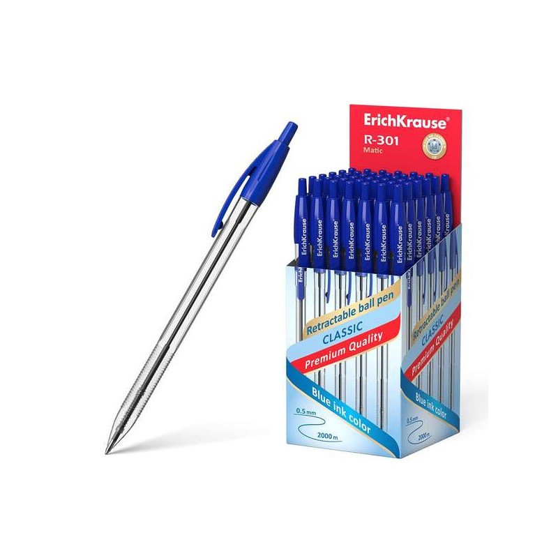 ErichKrause R-301 Matic Penna a sfera retrattile 1.0 mm - Inchiostro ad asciugatura rapida - Fusto trasparente - Colore 