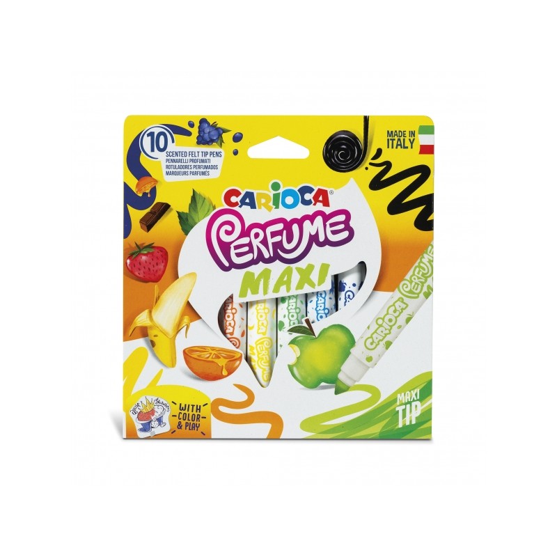 Profumo Carioca Maxi confezione da 10 pennarelli - Inchiostro profumato - Lavabile - Senza sostanze allergeniche - Aromi