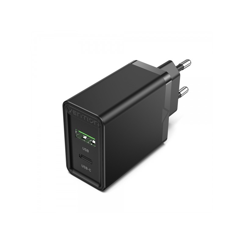 Vention Caricatore da parete USB (C+A) 3.4A 20W PD3.0/QC4.0 - Ricarica rapida - Colore nero
