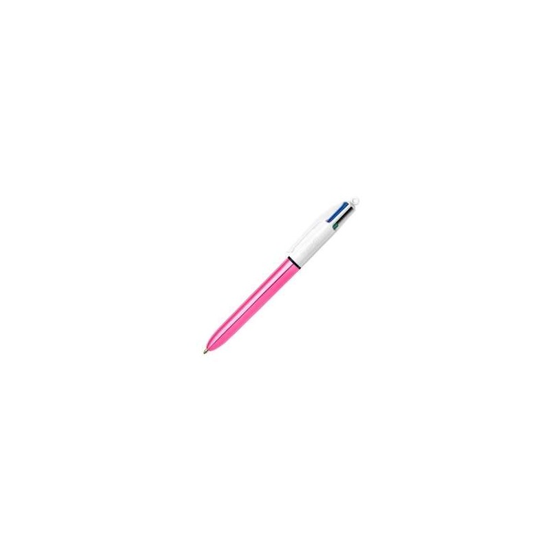 Penna a sfera retrattile Bic 4 Colours Shine - Pennino 1 mm - Tratto 0.4 mm - Inchiostro a base d'olio - Corpo rosa/bian