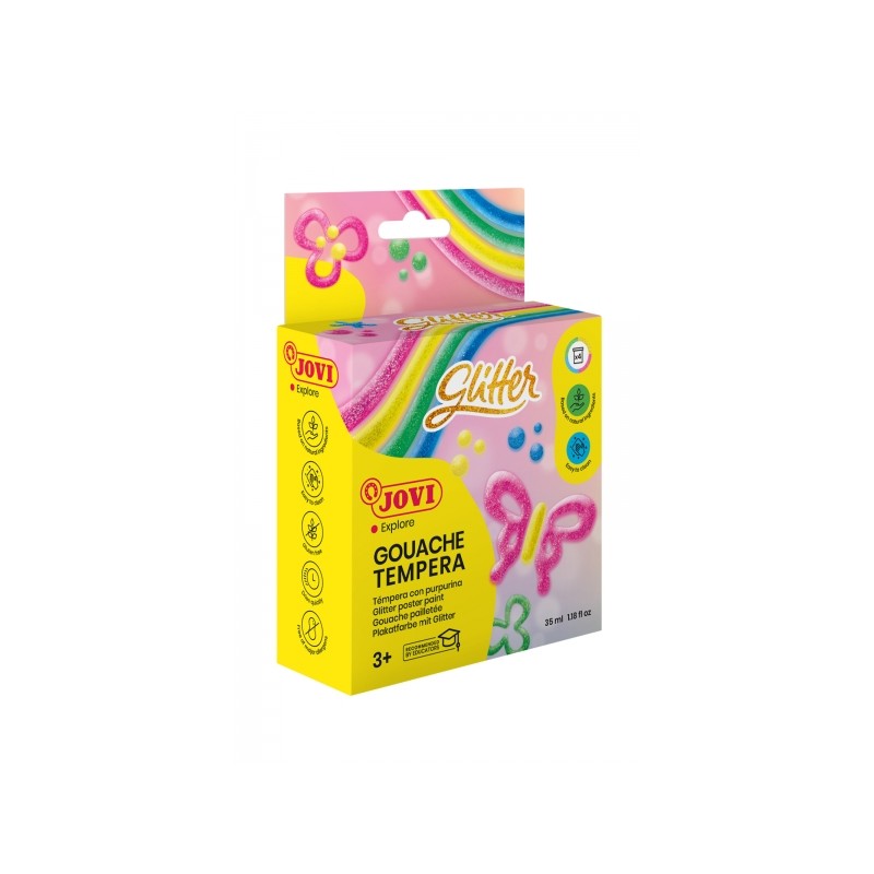 Jovi Glitter Gouache Glitter Glue Set di 4 barattoli da 35 ml - Colla liquida glitterata a base d'acqua - Particelle gli