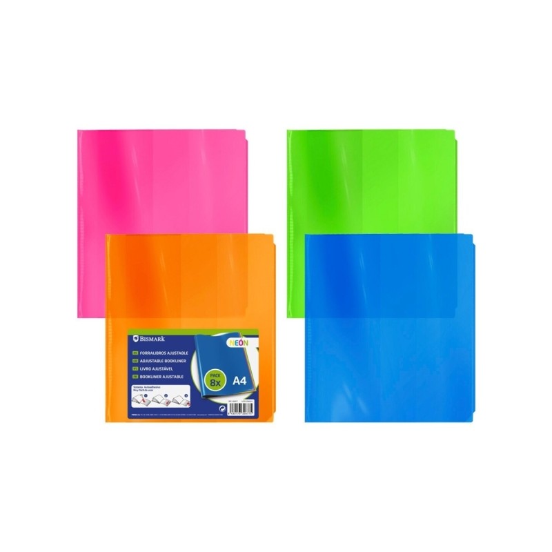 Bismark Confezione da 8 copertine per libri da 305 mm in polipropilene colorato a neon - Lembo regolabile - Fodera facil