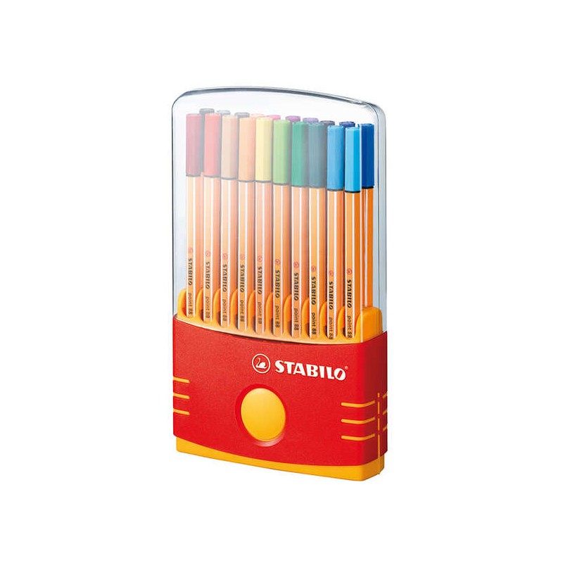 Stabilo Point 88 Confezione da 20 pennarelli a fibra fine - tratto 0.4 mm. - Inchiostro a base d'acqua - Adatto per righ