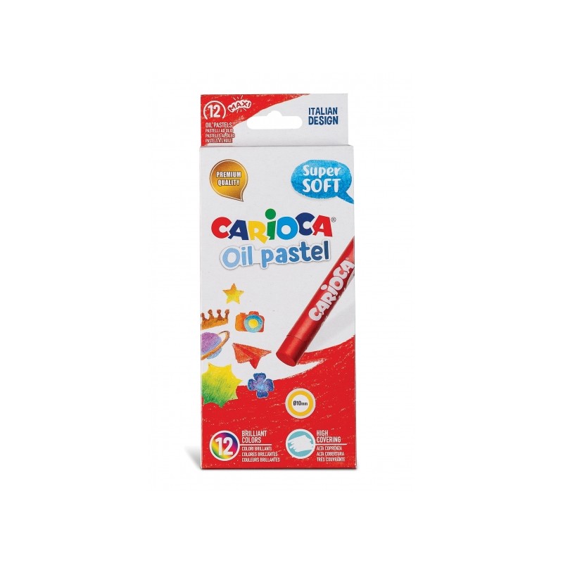 Confezione da 12 pastelli a olio Carioca - Corpo maxi Ø 10 mm - Lavabili - Resistenti alla luce - Facili da miscelare -