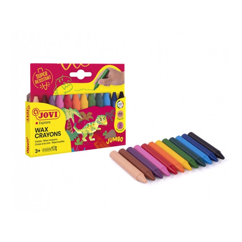 Jovi Jumbo Scatola da 12 pastelli arrotondati - Resistente - Non macchia - Colori assortiti