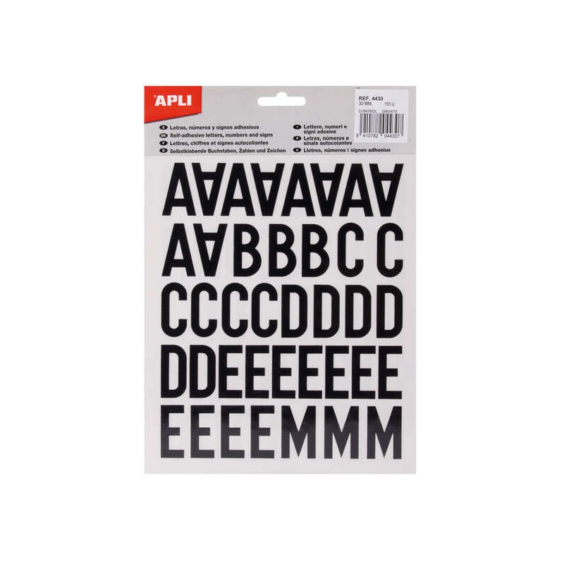 Apli Stickers Lettere maiuscole - Altezza 30 mm - Nero - Confezione da 4 fogli con 153 lettere