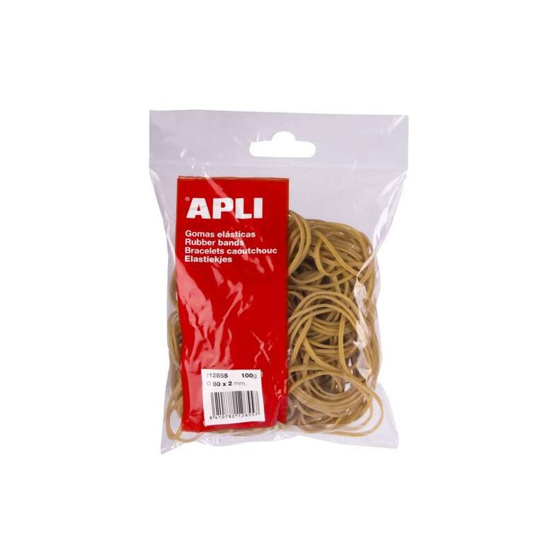 Apli Rubber Bands Bag Ø 80x2mm 100grs - Elevata elasticità ed eccellente resistenza - 70% di gomma naturale