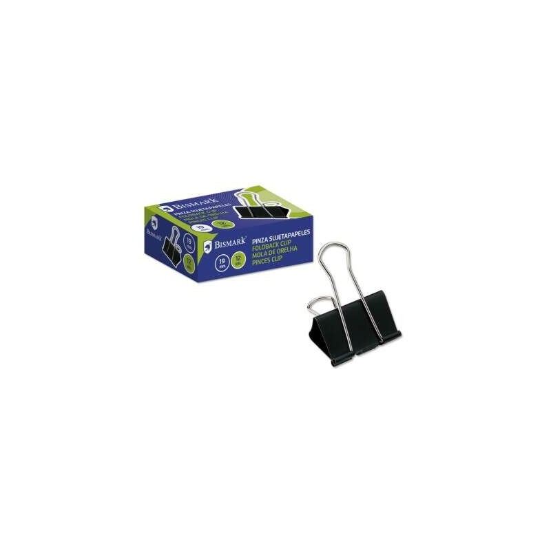 Bismark Confezione da 12 clip in metallo 19 mm - Flip-top - Nero - Colore nero