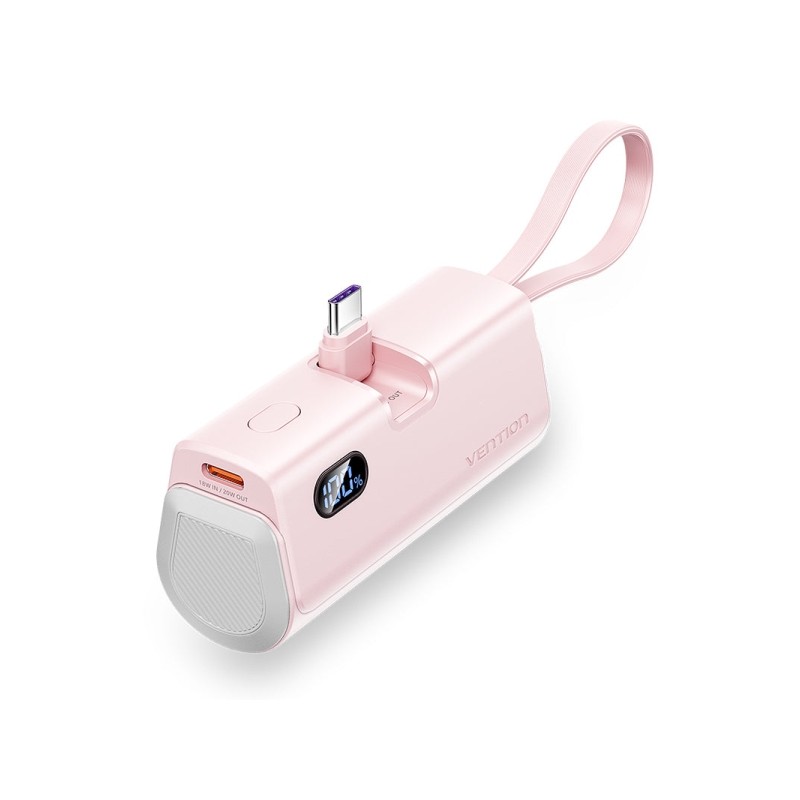 Vention PowerBank 4800mAh - USB-C - Carica rapida 22.5W - Connettore pieghevole - Colore rosa