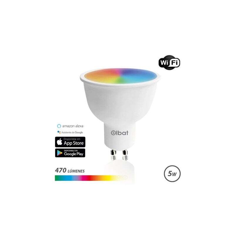 Elbat LED Smart Wi-Fi GU10 5W 470lm Lampadina LED RGB - Temperatura da 2700K a 6000K - Controllo vocale - Telecomando - 