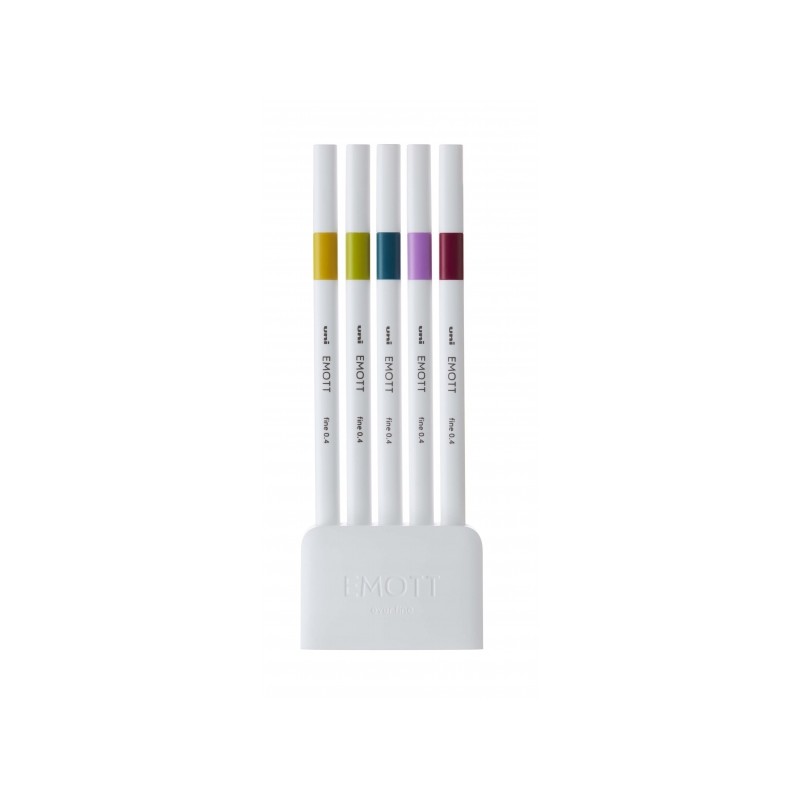 Uni-ball PEM-SY Set Nº8 Emott Retro Colors Confezione da 5 pennarelli a tratto fine - Punta da 0.4 mm - Inchiostro a ba