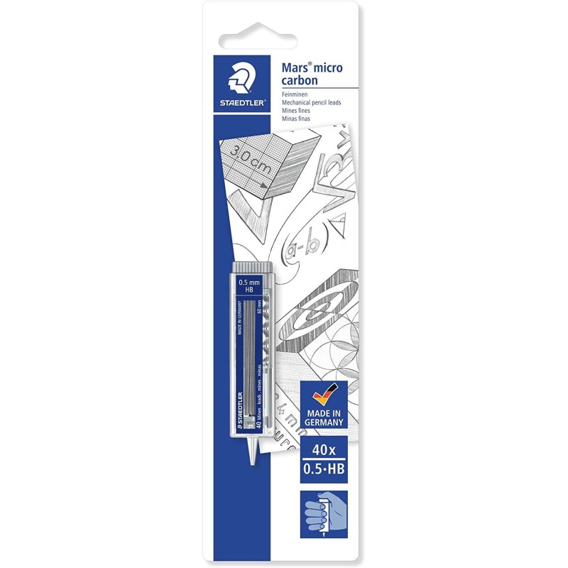 Dispenser Staedtler Micro Carbon 255 con 40 mina - mina HB da 0.5 mm - riempie le mina singolarmente - resistenza allo s