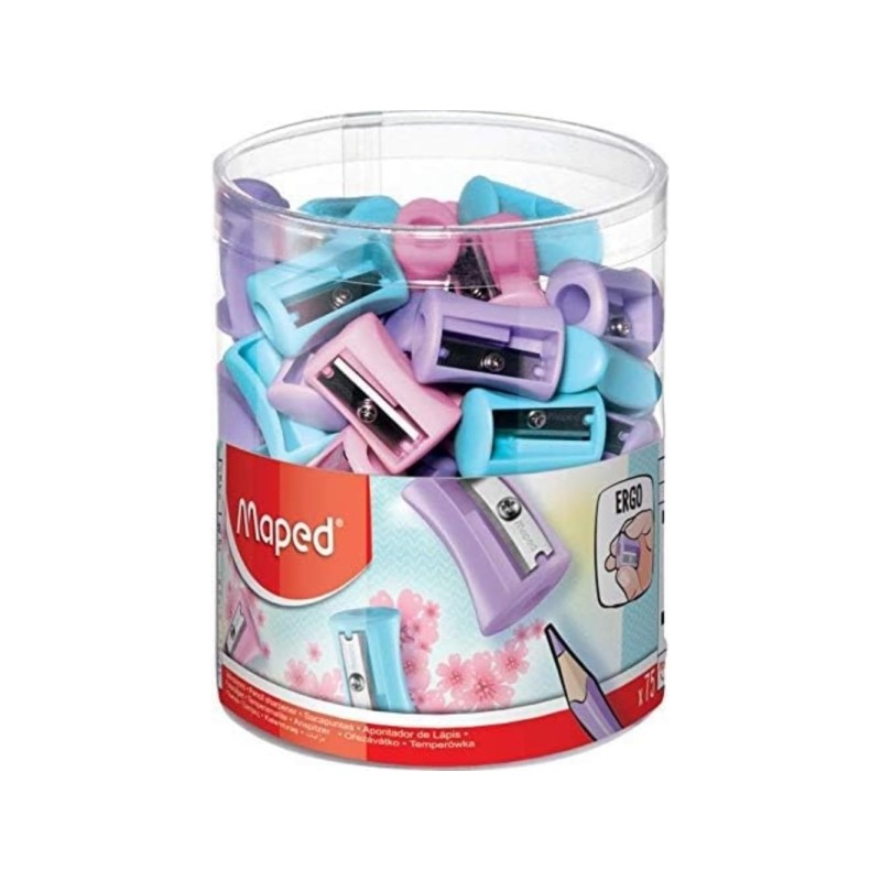 Maped Vivo Temperamatite in plastica pastello con 1 foro - Lama in acciaio affilata e resistente - Colori pastello assor