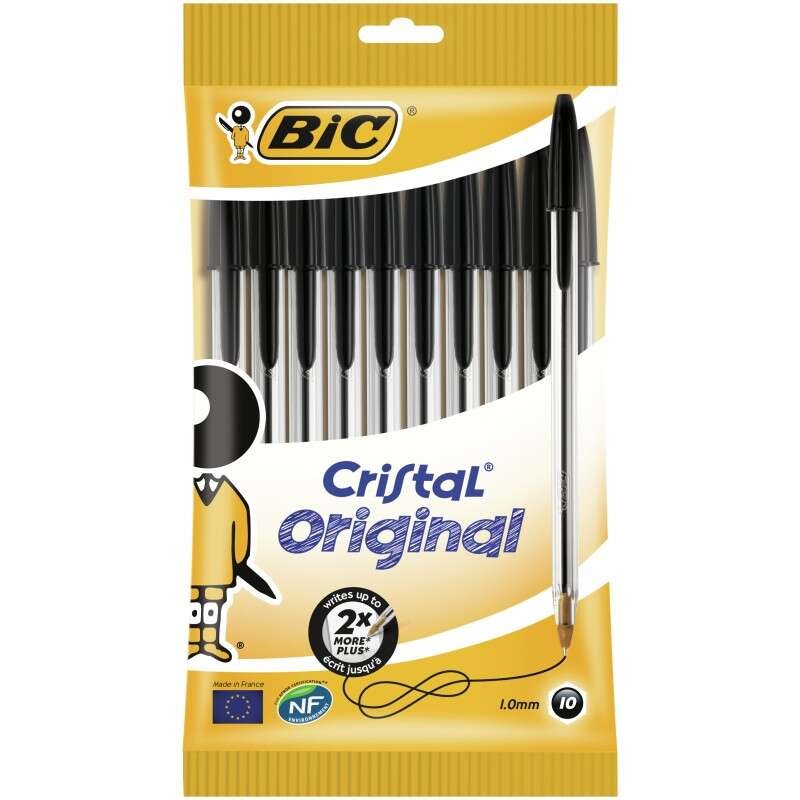 Bic Cristal Original Confezione da 10 penne a sfera - Punta tonda da 1.0 mm - Tratto 0.4 mm - Inchiostro a base d'olio -