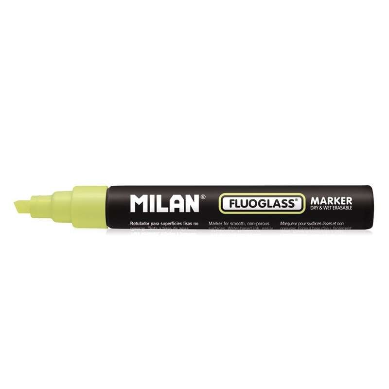 Milan Fluoglass Penna per superfici lisce - Punta smussata - Da 2 a 4 mm - Inchiostro a base d'acqua - Gomma facile - Gi