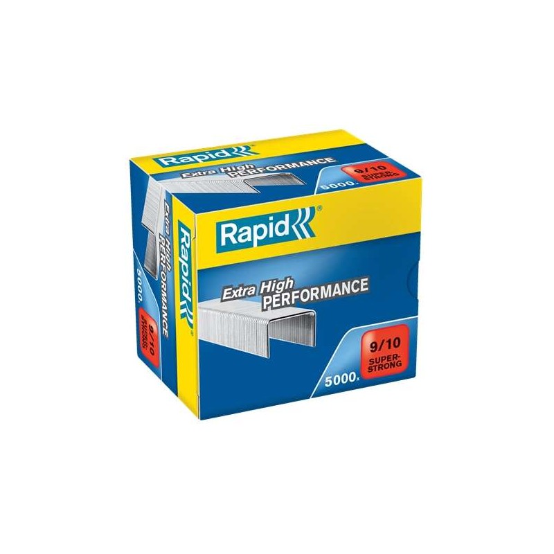 Rapid Super Strong Box di 5000 punti metallici 9/10 - Da 40 a 70 fogli - Filo zincato super rinforzato - Perno da 10 mm