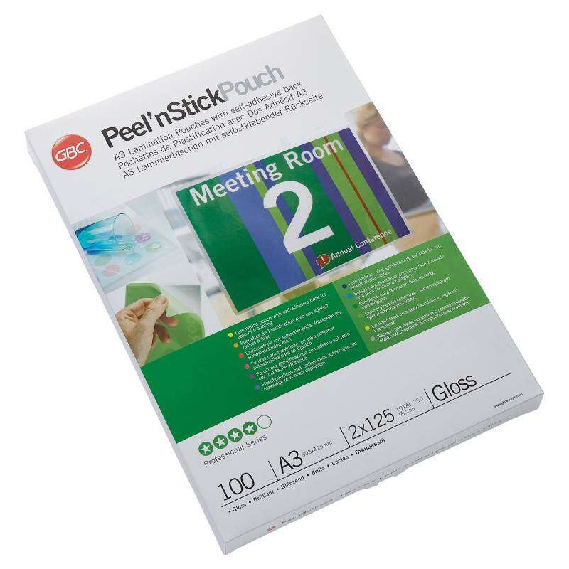 GBC Autoadesivo A3 2x125 Micron lucido (100) Buste di plastica autoadesive trasparenti