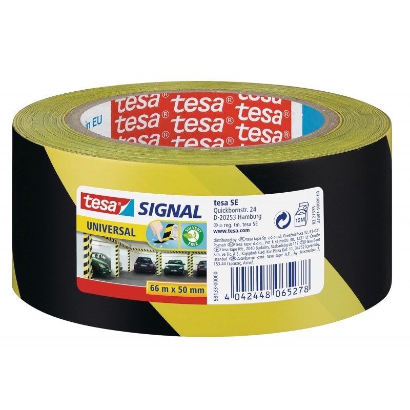 Nastro adesivo Tesa 50 mm x 66 m - Ideale per marcare ostacoli permanenti - Adesivo senza solventi - Colore giallo/nero