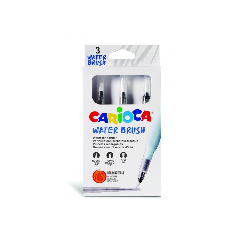 Carioca Confezione da 3 pennelli ad acqua ricaricabili - Serbatoio facile da riempire - Perfetto per la scuola - 3 diver