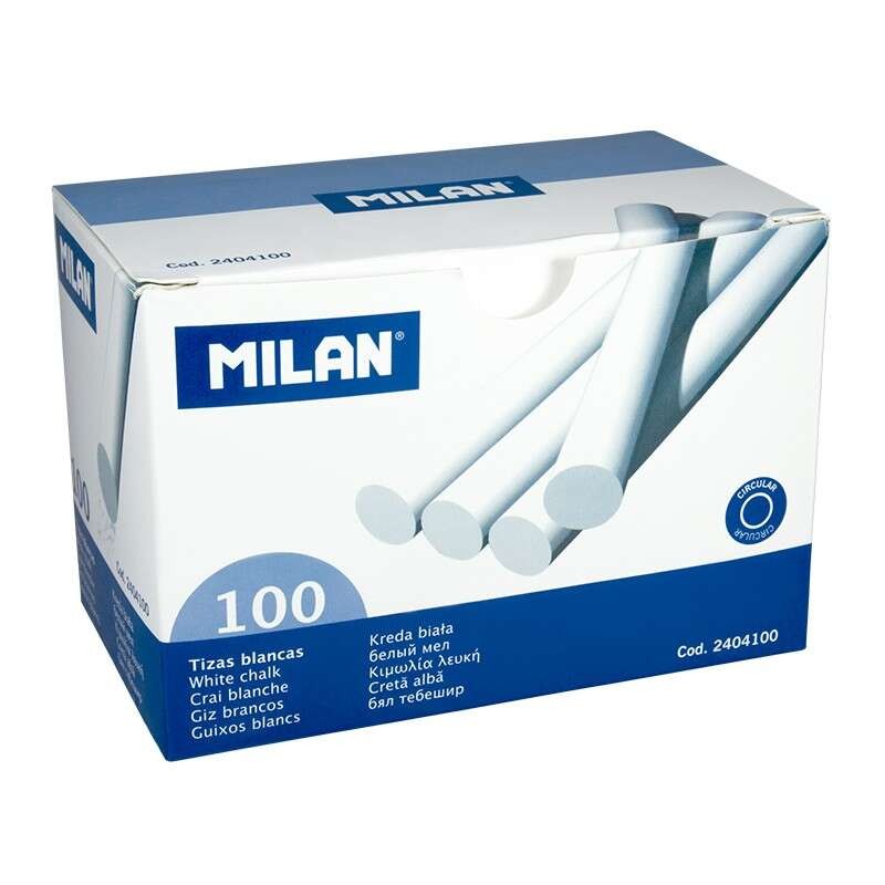 Milano Confezione da 100 Gessetti - Rotondi - Senza caseina - Bianco - Colore bianco