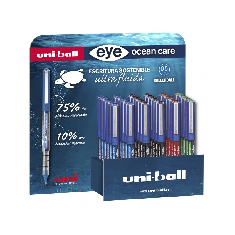 Uni-ball Eye Ocean Care UB-150ROP Display di 36 penne a sfera a inchiostro liquido - Punta a sfera 0.5 mm - Inchiostro a