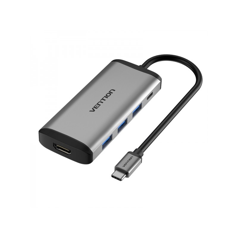 Vention Docking Station 5 in 1 da USB-C a HDMI 4K/3xUSB3.0/PD100W - 0.15 m - Colore grigio