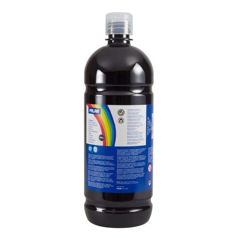 Milano Bottiglia di tempera da 1000 ml - Tappo dosatore - Asciugatura rapida - Miscelabile - Colore nero