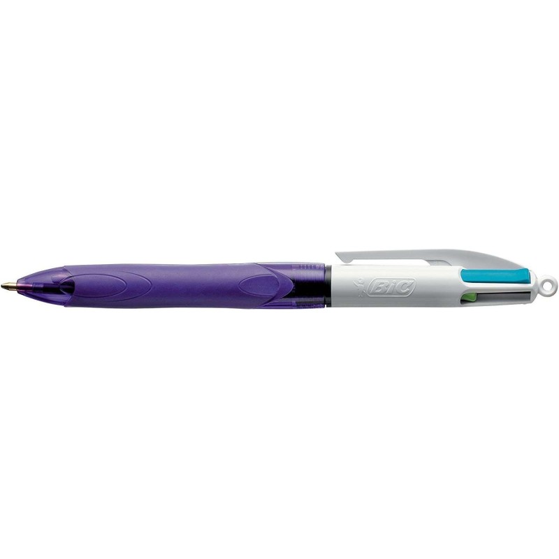Penna a sfera retrattile Bic 4 Colours Grip Fashion con impugnatura - Punta media 1 mm - Tratto 0.4 mm - Inchiostro a ba