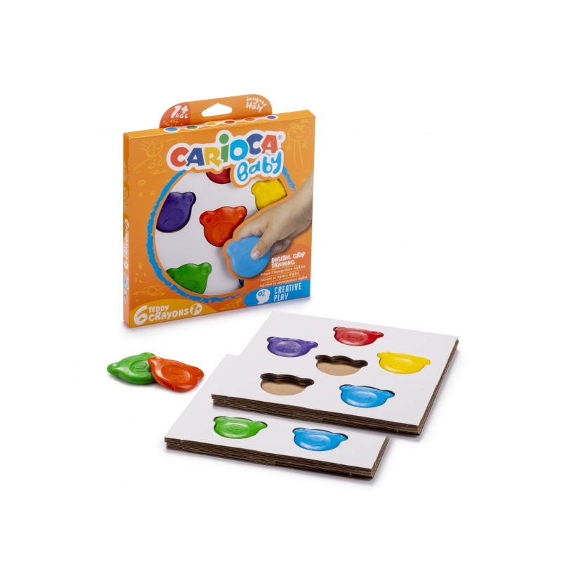 Pastelli Carioca Teddy 6 confezioni di pastelli - Certificati a partire da 12 mesi - Progettati per allenare la presa di