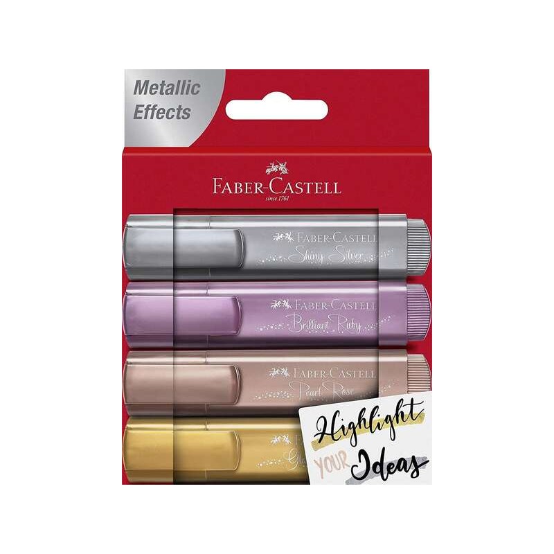 Faber-Castell Textliner 46 Metallic Confezione da 4 pennarelli fluorescenti - Punta smussata - Linea da 1 mm a 5 mm - In