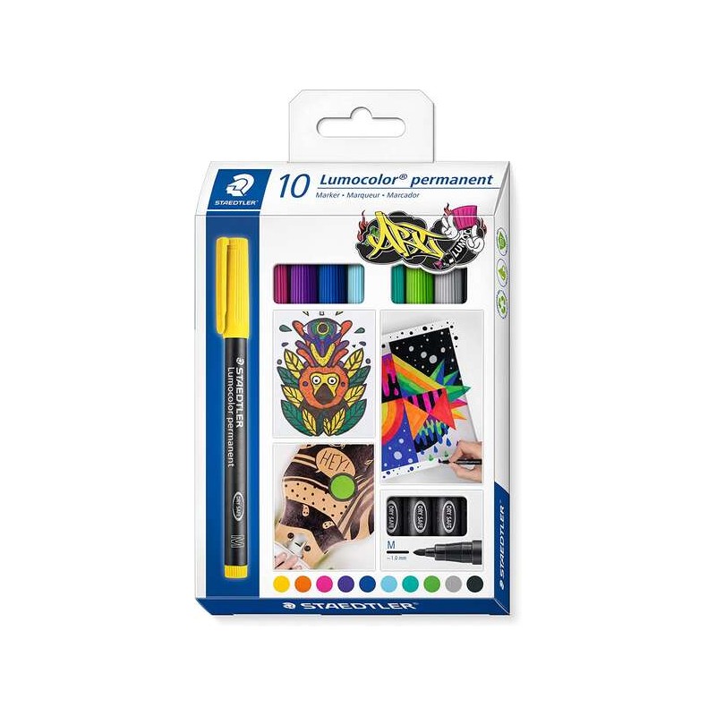 Staedtler Lumocolor 317 Confezione da 10 pennarelli permanenti - Tondo medio - Tratto 1 mm circa - Cappuccio con clip - 