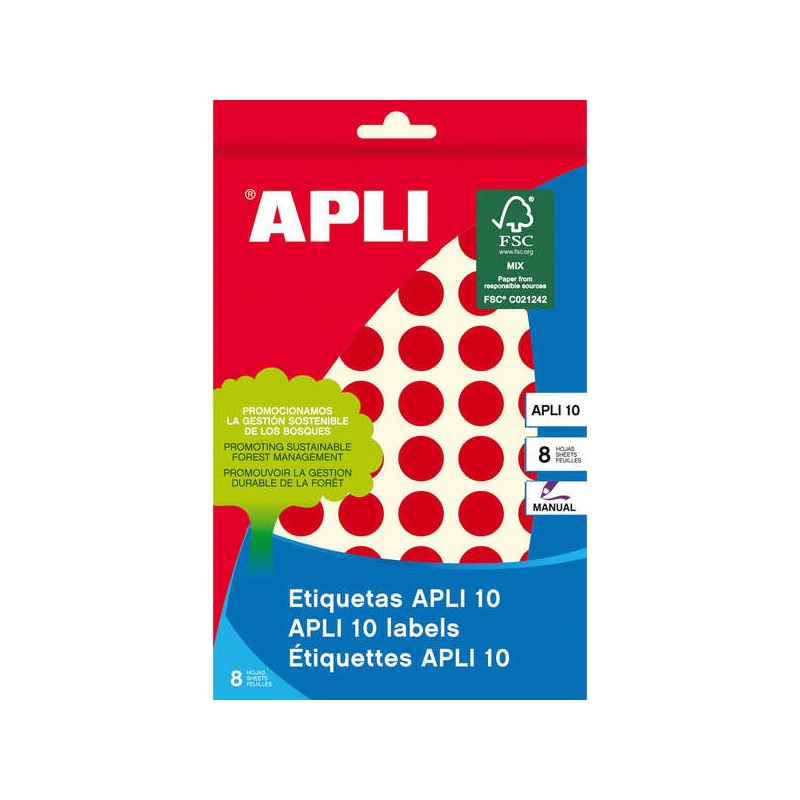 Etichette Apli 10 Etichette rosse Ø 13 mm 8 fogli