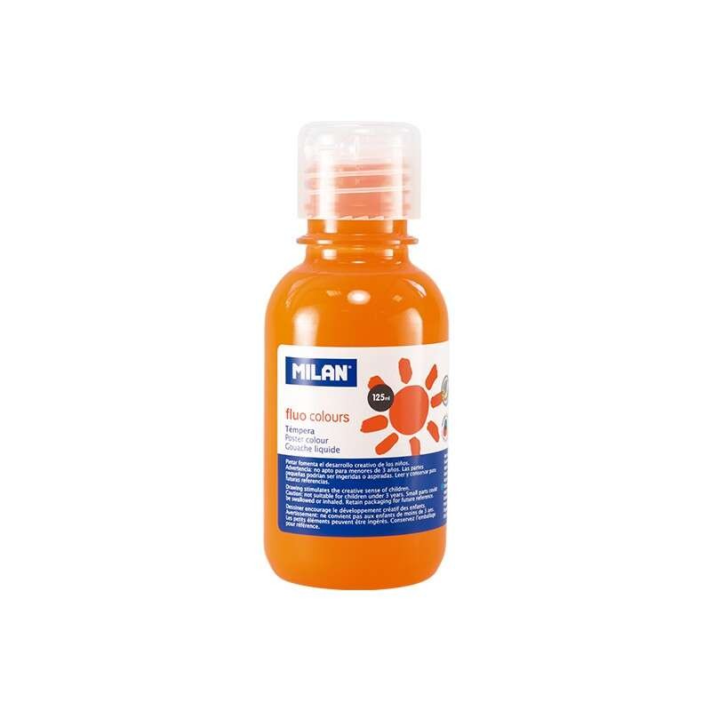 Bottiglia di tempera Milano - 125 ml - Tappo dosatore - Asciugatura rapida - Miscelabile - Colore arancione fluorescente