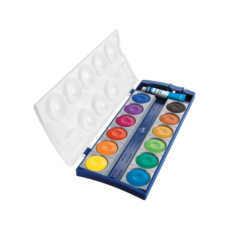 Pelikan Acquerelli Opachi 735/K12 Scatola 12 buste + 1 tubetto bianco - Colori intensi e facili da diluire - Resistente 