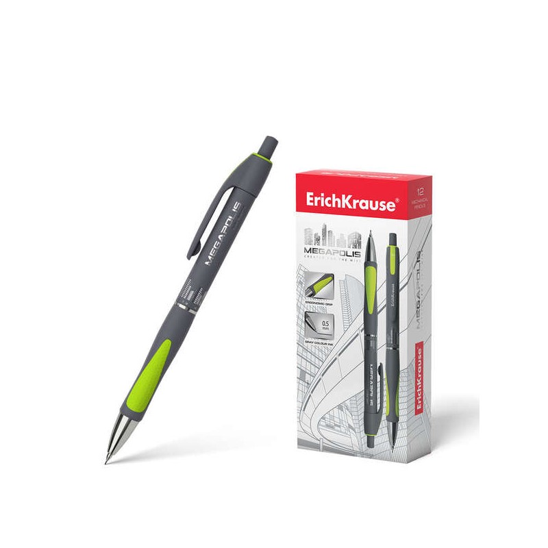 Erichkrause Megapolis Concept Matita Meccanica 0.5 mm HB - Fusto rotondo con clip - Impugnatura ergonomica - Per mina da