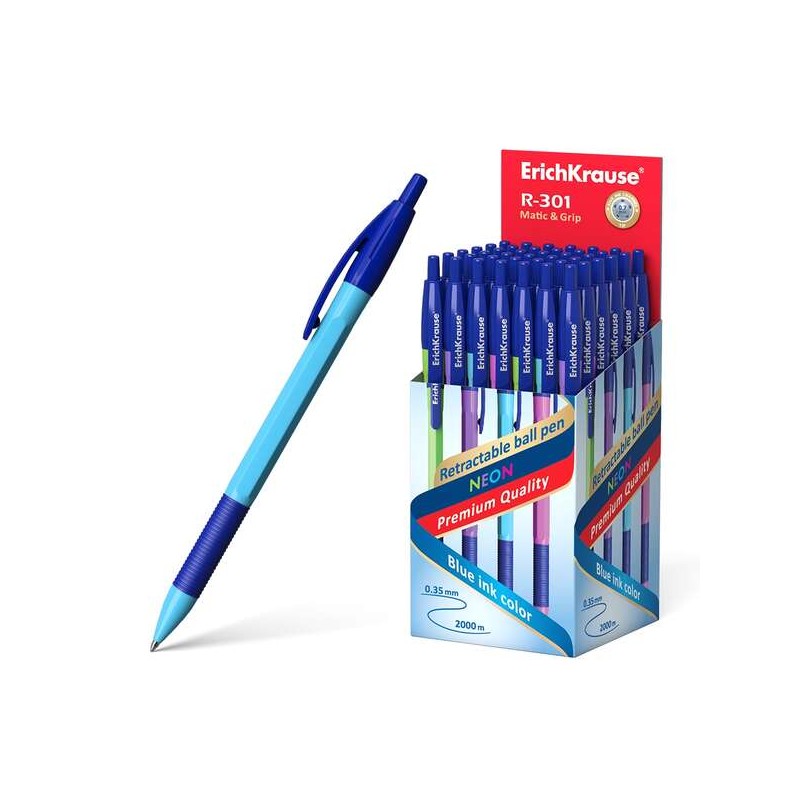 Penna a sfera retraibile Erichkrause R-301 Neon MaticeGrip - punta 0.7 mm - tratto 0.35 mm circa - inchiostro ad asciuga