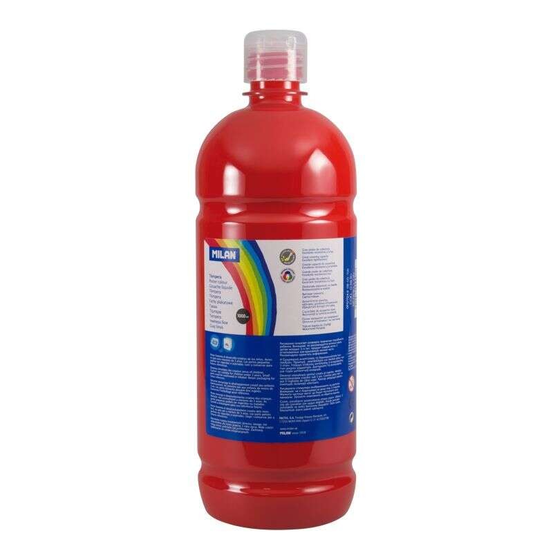 Bottiglia di tempera Milano 1000ml - Tappo dosatore - Asciugatura rapida - Miscelabile - Colore Rosso
