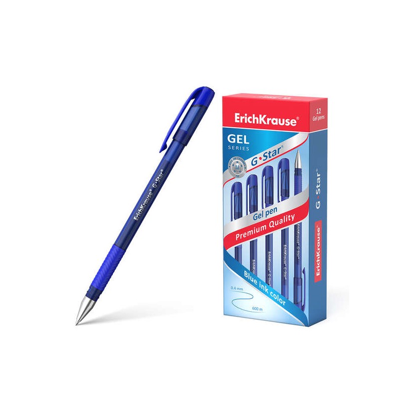 Erichkrause Gel Pen G-Star 05 - Fusto traslucido con impugnatura in gomma - Pennino da 05 mm - Inchiostro gel ad asciuga