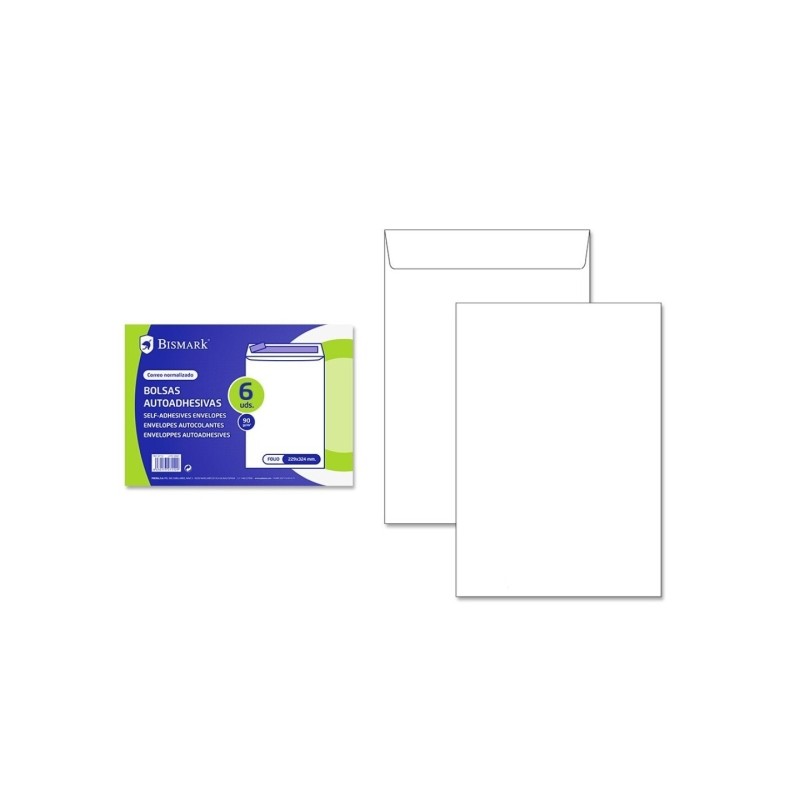 Bismark Confezione da 6 buste di carta 90gr - Formato 184x261mm - Chiusura autoadesiva - Colore bianco