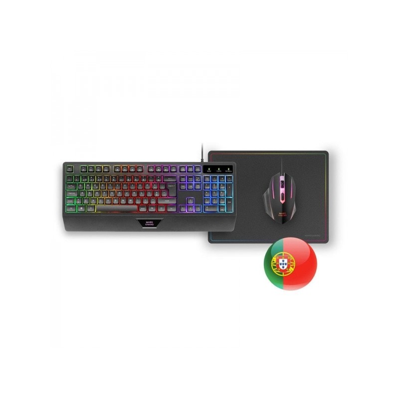 Mars Gaming MCP124 3in1 Gaming Combo - Tastiera H-Mech RGB - Mouse 3200 DPI Switches HUANO - Mousepad Nanotextile Rainbo